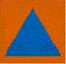 黄土色の地の真ん中に青色の三角マークがある民間防衛を行う人を識別するための国際的な特殊標章